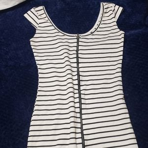 Black and white striped bodycon mini dress